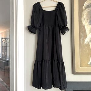 Madewell Black Smocked Puff Sleeve Sundress